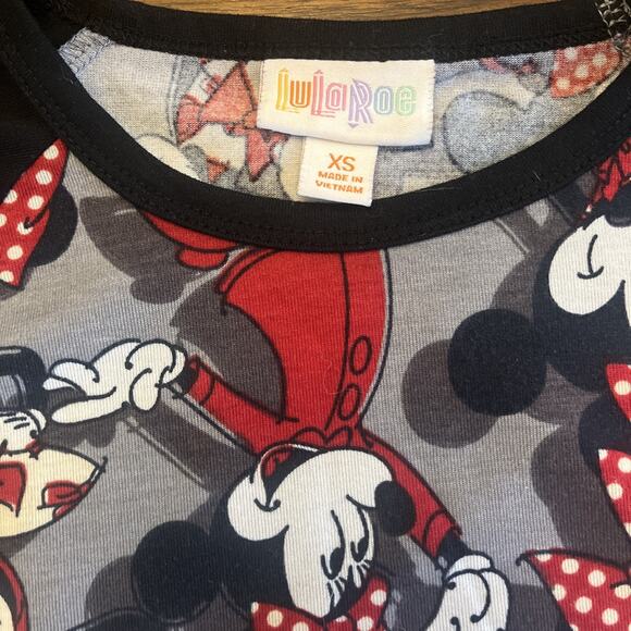 LuLaRoe Disney Womens Size XS Minnie Mouse Raglan Randy T-Shirt Black Red Artsy - Picture 2 of 8